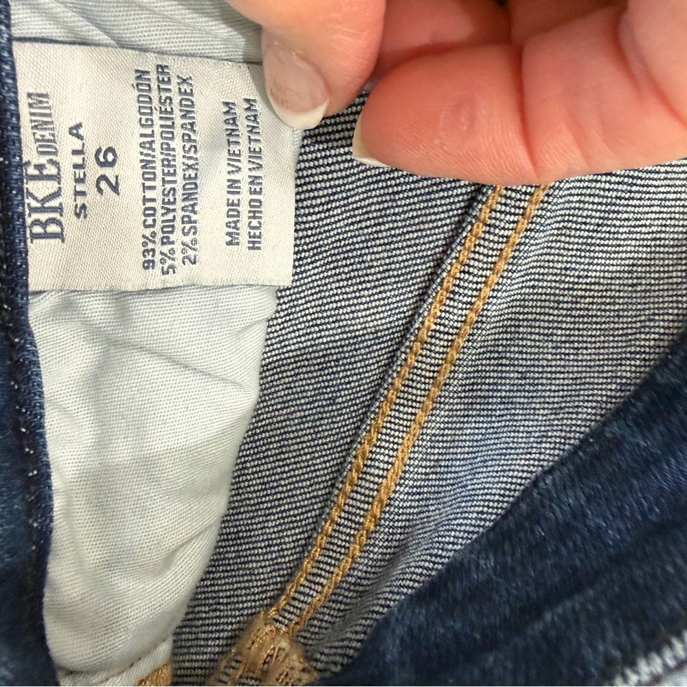 BKE Dark Blue Frayed Jean Shorts - Picture 4 of 7